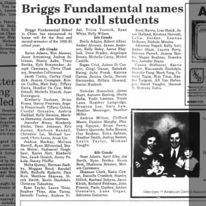 Briggs Fundamental Names Honor Roll Students