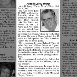 Obituary for Arnold Leroy Wurst